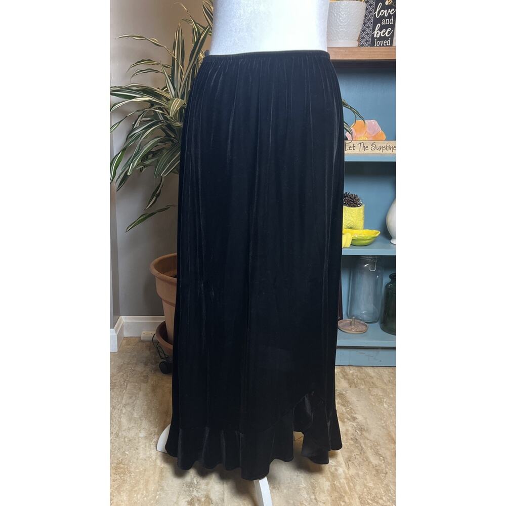 Goth DarkFairy Whimsy, JBS Ltd. Black Velvet Maxi Skirt Size 1X, Made In USA